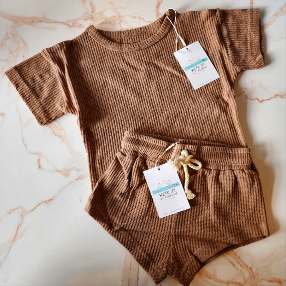 Three Little Tots Waffle Cocoa Sand Clothing Sets